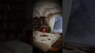 Cozy Winter Cave Ambience with Snowfall and Crackling Fireplace Sounds #cabinlife #shorts