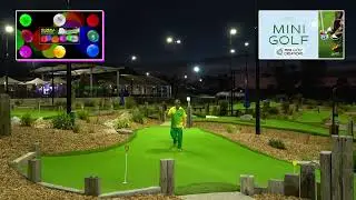 Mini Golf two ball trick shot. At Lynwood Links. On Hole 14 red pin location with glow balls.