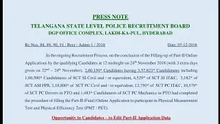 TSLPRB Events Admit Card Download | Constable PET Admit Card Download 2018 | SI Hollticket  2018