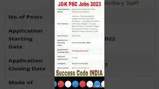 J&K PSC Job Notification 2023 | J&K Govt Job Vacancy 2023 #successcodeindia #shorts #viral