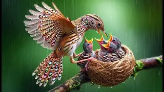 Mesmerizing AI-Generated Bird Family in the Rain | Stunning Digital Wildlife Art |#BirdShorts#birds 