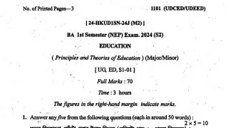 Kkhsou, BA 1st semester, Education question paper 2024, 