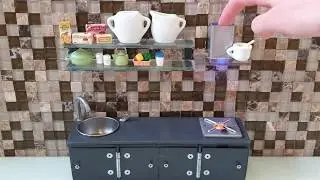 Mini food. Сibo in miniatura. Pasta with smoked salmon in a creamy sauce. Real food. Mini kitchen.