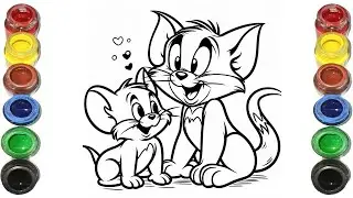 Tom and Jerry play with sand. Colouring and painting for kids and toddlers. Galaxy art