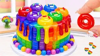 Mini Rainbow Chocolate Cake With Donut 🌈🍩 Satisfying Drip Chocolate Cake Decorating | Amazing Cake