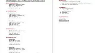 Up Coming 2020 Training Schedules - RMF