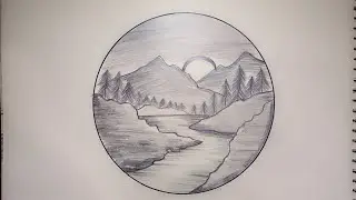 How to draw beautiful mountain lake | easy nature scenery drawing | Step by step 