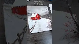 How to paint a snowy barn step by step✨ #painting #acryliclandscape #winterpainting