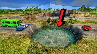 CARS VS GIANT PIT DEEP WATER #35 - BeamNG Drive!