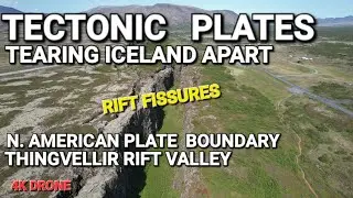 Tectonic Plates driving Iceland apart: North American Plate Boundary. 4K Drone Iceland.