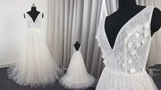 V Neck Flower Beaded Wedding Dress Luxury Beaded Lace Bridal Gown New Arrival