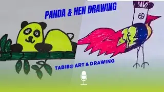 how to draw a Panda & hen/Chicken  || panda & Chicken drawing || panda drawing step-by-step