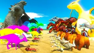 Godzilla vs Lizardon | Colour Dinosaurs Fights Ice Age Animals - Animal Revolt Battle Simulator