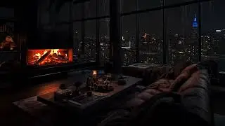 😴🌧Rain on the Window - City Lights and Fire Relax the Body