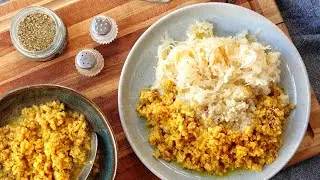 Veganes Hackfleisch! Soja-Schnetzel mit Kurkuma, Hirse und Sauerkraut  #veganeshackfleisch #vegan