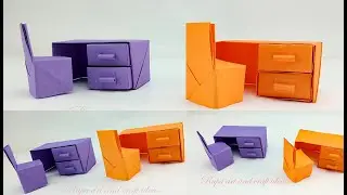 diy mini paper study table and chair | mini paper study table | origami paper table