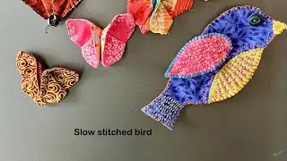 Slowing stitching my bird template #sew #sewing #crafts #crafting #fabric #tutorial 