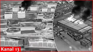 На видео запечатлены атаки украинских беспилотников на крупный нефтяной терминал и базу беспилотн...