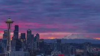Sunset and sunrise over Seattle time-lapse.