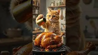cat is cooking roasted chicken and eating #catshorts #ai #cute #cat