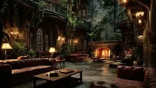 Relaxing Night Rain & Fireplace Sounds | White Noise Ambience for Deep Healing Rest