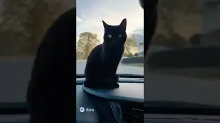 A black cate on dashboard| Cat in the Car| Black Cat