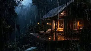 Strong Rain Sounds in a Dark Forest Cabin | Deep Focus Ambience for Studying