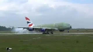 British Airways A380 G-XLEH in primer landing at Hamburg Finkenwerder