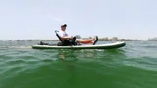 Inflatable SUP Kayak with Electric Fin and DIY Rudder System. Electric Kayak Motor for Fishing.