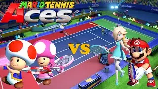 Mario Tennis Aces - Toad & Toadette vs Mario & Rosalina - Marina Stadium (Night)