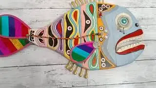 Rainbow Fish Sculpture, Wooden Fish Decor, Recycled Wall Art 63x36 cm