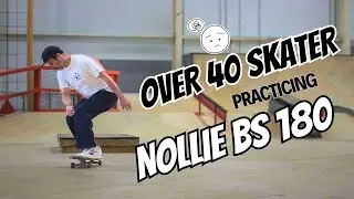 Over 40 skater Practicing Nollie Backside 180