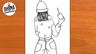 Easy Girl Pencil Drawing || Aesthetic Back View Drawing || Easy Girl Drawing