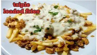 Mac and chicken loaded fries recipe by Billokadhaaba ||Triple treat loaded fries ||cheesey sauce ||