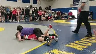 Tino Thompson age10 Redding ca 2026 Wrestling for RAWC at Anderson Tournament gets a pin vs Teammate