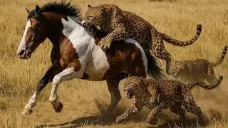 चार भूखे तेंदुए एक अमेरिकी घोड़े का पीछा कर रहे हैं || Wild Animal Hunting Gameplay || Mobile Game🐎🐆