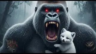 Gorilla Protects Arctic Fox Cub from Shadow Jaguar