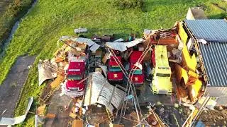Tornado damage drone, roofs gone, homes missing - Hamilton, MS - 4/14/2019
