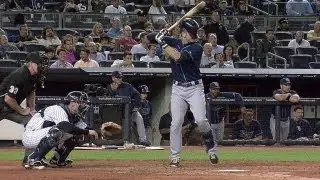 YOU CAN'T SEE ME! Evan Longoria shields eyes with his helmet
