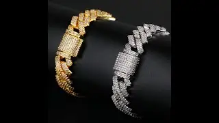 13mm Straight Edge Diamond Cuban Link Chain Bracelets