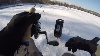 Hot Fishing On The Ice. Rapala Jigging Chunky Largemouth & Chasing Flags!