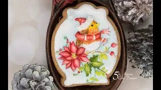 Dimensional Watercolor Red Robin Playing Santa Cookie Art Class  ❄️🔔❄️