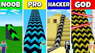 Minecraft Battle: NOOB vs PRO vs HACKER vs GOD: SUPER RAMP SPRINGBOARD BUILD CHALLENGE / Animation