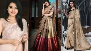 Cream Saree with Blouse Designs Ideas || PartyWear Cream colour saree || NewFashionWorld