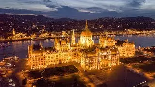 Budapest by the Danube River at sunset