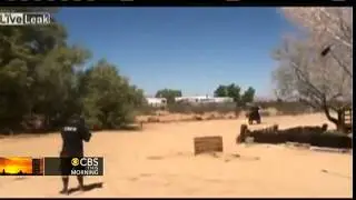 Motorcycle stuntman overshoots jump: On tape