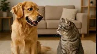 🐱🐶Golden Retriever aur Tabby Cat ki yeh anokhi jodi! Kiski taraf ho aap?