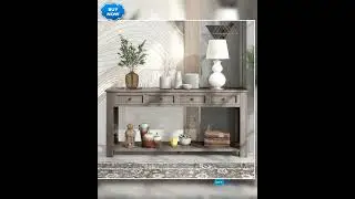 Console Table/Sofa Table with Storage Drawers and Bottom Shelf for Entryway Hallway (Gray Wash)