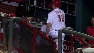 Bruce splinters his bat over his leg