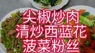 下班回家不想点外卖？试试这三道快手菜吧！  尖椒炒肉，香辣过瘾，肉片滑嫩超下饭肉类星人必备～🥩  清炒西蓝花，简单调味就足够鲜美，营养又健康！🥦  再搭配菠菜粉丝，清爽解腻，粉丝滑溜溜...